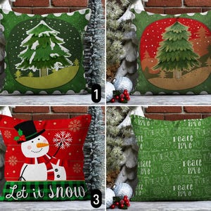 Federa per cuscino natalizia rossa e verde, federa per cuscino con motivo a pupazzo di neve con albero di pino, federa per cuscino natalizio Let it Snow, decorazione per feste di Natale, dimensioni personalizzate