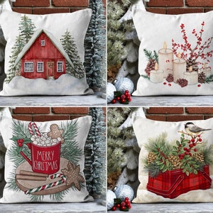 Cozy Winter Throw Pillow Cover, Merry Christmas Cushion Cover, Red Farmhouse Pillow Case, Christmas Home Decor, New Year's Gift, 16x16 18x18