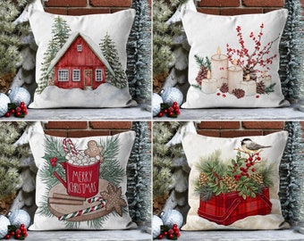 Cozy Winter Throw Pillow Cover, Merry Christmas Cushion Cover, Red Farmhouse Pillow Case, Christmas Home Decor, New Year's Gift, 16x16 18x18