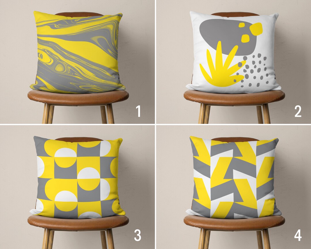 Abstract Yellow Gray Pillow Case, Geometric Pillow Case, Marble Pattern Cushion Cover, Farmhouse