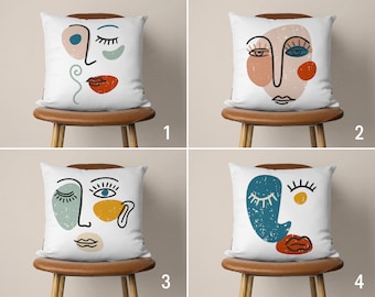 Abstract Portraits Pillow Cover One Line Drawing Cushion Cover Colorful Pillow Case Woman Face Cushion Bohemian Decor Custom Size Etsy