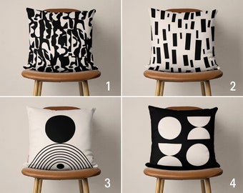 Minimalist Abstract Pillow Cover, Boho Mid Century Modern Throw Pillow Case, Black & Off White Contemporary Cushion Cover, Living Room Decor
