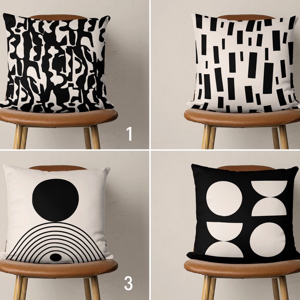 Minimalist Abstract Pillow Cover, Boho Mid Century Modern Throw Pillow Case, Black & Off White Contemporary Cushion Cover, Living Room Decor