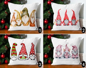 Holiday Gnome Trio Pillow Cover, Cute Christmas Gnomes Cushion Cover, Cozy Festive Nordic Winter Pillow Case, Rustic Scandinavian Home Decor