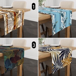 Botanical Leaves Table Runner, Tropical Palm Ginkgo Leaf Table Runner, Abstract Exotic Luxury Tablecloth,  Custom Modern Boho Table Runner