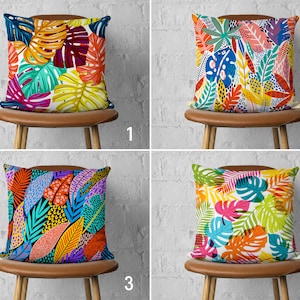 Colorful Leaves Pillow Case, Multicolored Tropical Pillow Cover, Boho Vibrant Cushion Cover, Euro Pillow Sham, 20x20 18x18 16x16