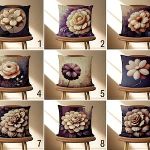 Floral Purple and Beige Pillow Case, Giant Flowery Painting Throw Pillow Cover, Flower Cushion Cover, Custom Size, Living Room Decor, 18x18