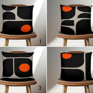Black  Orange Abstract Pillow Case, Modern Minimalist Art Cushion Cover, Mid Century Modern Pillow Cover, Any Size, Contemporary Decor