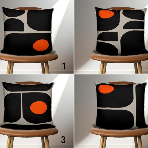 Black  Orange Abstract Pillow Case, Modern Minimalist Art Cushion Cover, Mid Century Modern Pillow Cover, Any Size, Contemporary Decor