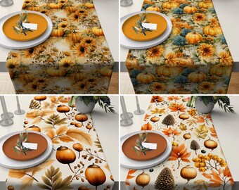 Corredor de mesa de outono, girassóis de outono, abóboras, bolotas, folhas, corredor de mesa, toalha de mesa decorativa feita à mão, qualquer tamanho personalizado, decoração de casa boho