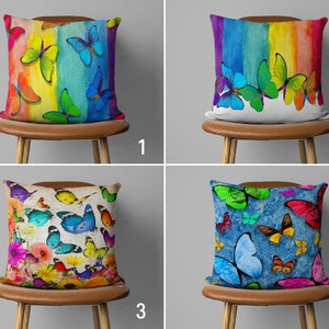 Colorful Butterfly Pillow Cover, Rainbow Accent Pillow Case, Vivid Decorative Cushion Cover, Living Room Decor, Any Size Pillow, Cover Only