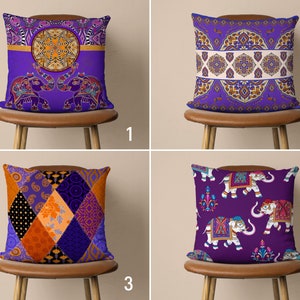 Capa de almofada étnica roxa, fronha de elefante boho, capa de almofada estilo marroquino, decoração de sala de estar, decoração interna e externa, 18x18, 20x20