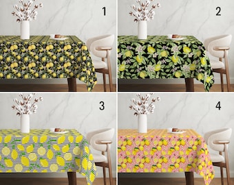 Lemon Design Summer Tablecloth, Black Pink Yellow Mediterranean Tablecloth, Italian Style Home Decor, Handmade Custom Table Cloth, Any Size