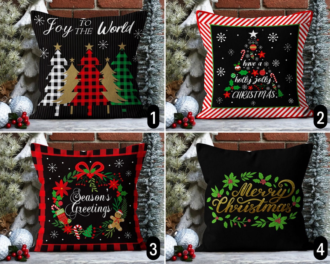 Check Pattern Black Red Christmas Pillow Cover Boho Holiday Etsy