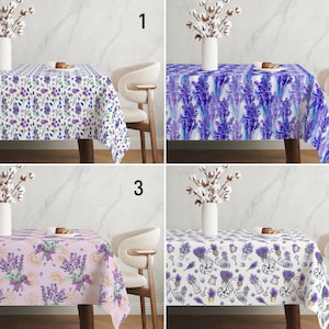 Lavender Design Tablecloth, Purple Lavender Flower Tablecloth, Floral Table Decor, Bloomy Summer Dining Room Decor, Wedding Decoration