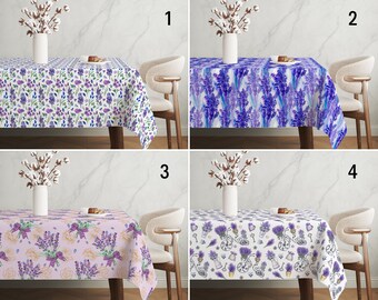 Nappe motif lavande, Nappe violette fleurs de lavande, Décoration de table florale, Décoration fleurie de salle à manger d'été, Décoration de mariage