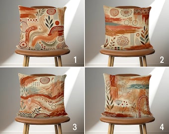 Boho Terrakotta Kissenbezug, Abstraktes Boho Design Dekokissen, Kissen, Jede Größe Kissenbezug, Euro Sham, Boho Bauernhausdekor