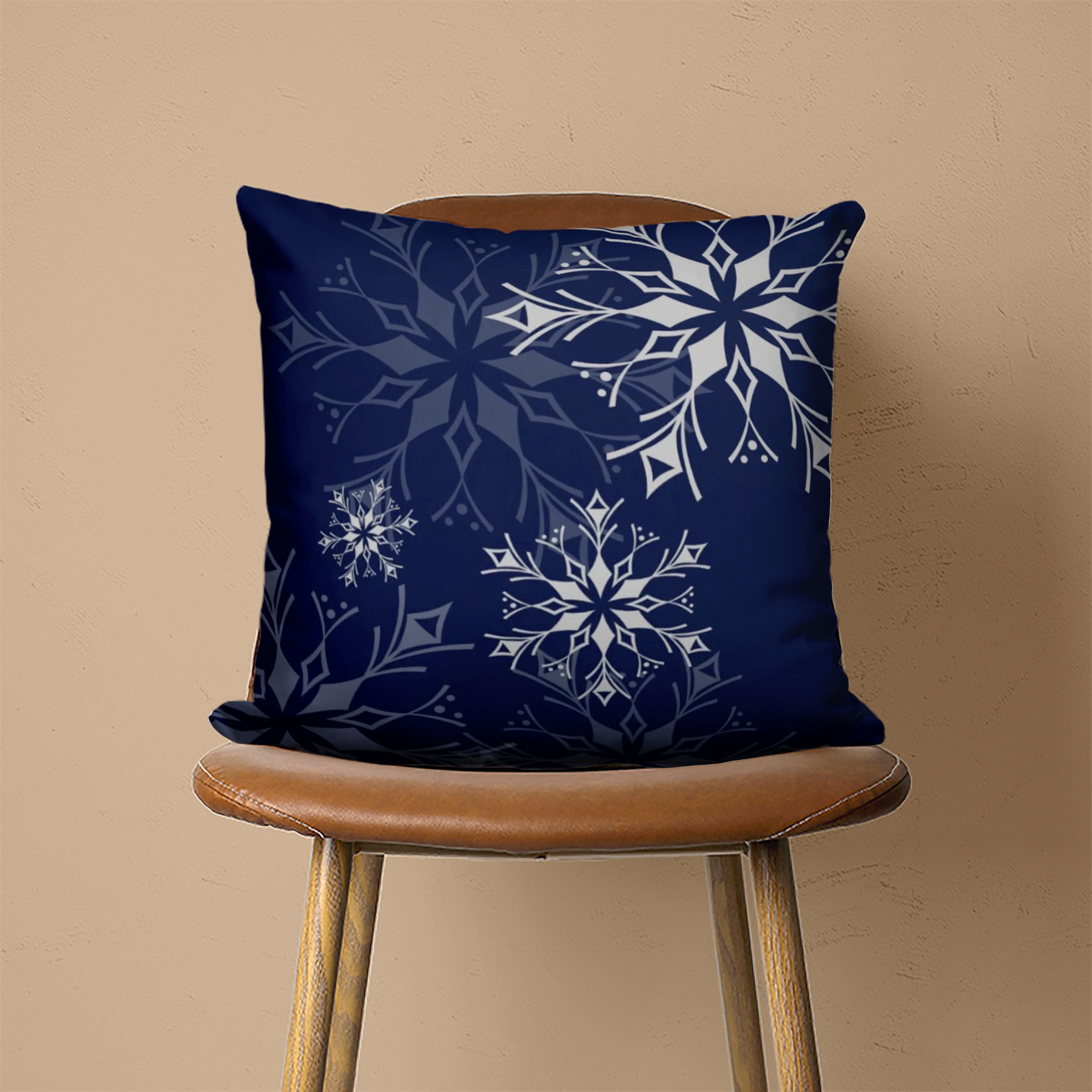 Snowflake Pillow Cover Dark Blue Winter Pillow Case Navy Etsy