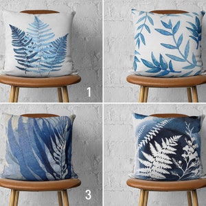 Leaves Throw Pillow Cover, Blue White Flower Leaf Cushion Cover, Decorative Watercolor Housewarming Pillow, Cover Only, Handmade Pillows