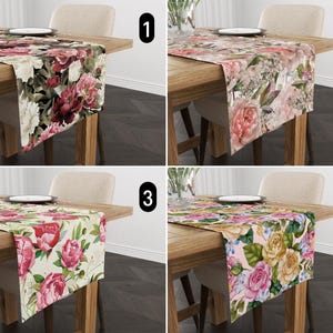 Rose & Peony Flowers Table Runner, Boho Vintage Floral Table Runner, Romantic Elegant Classic Table Runner, Boho Decor, Valentine&#39;s Day Gift