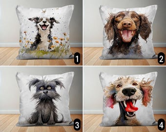 Cute Happy Dogs Pillow Case, Cheerful Playful Puppies Cushion Cover, Joyful Funny Friendly Dogs Pillow Cover, Farmhouse Decor, 18x18, 20x20