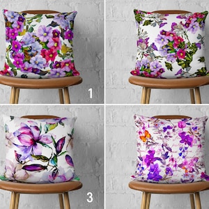 Vivid Purple Flowers Pillow Cover, Violet & Lilac Color Floral Pillow Case, Spring Cushion Cover, Handmade Pillow, Living Room Decor, 18x18