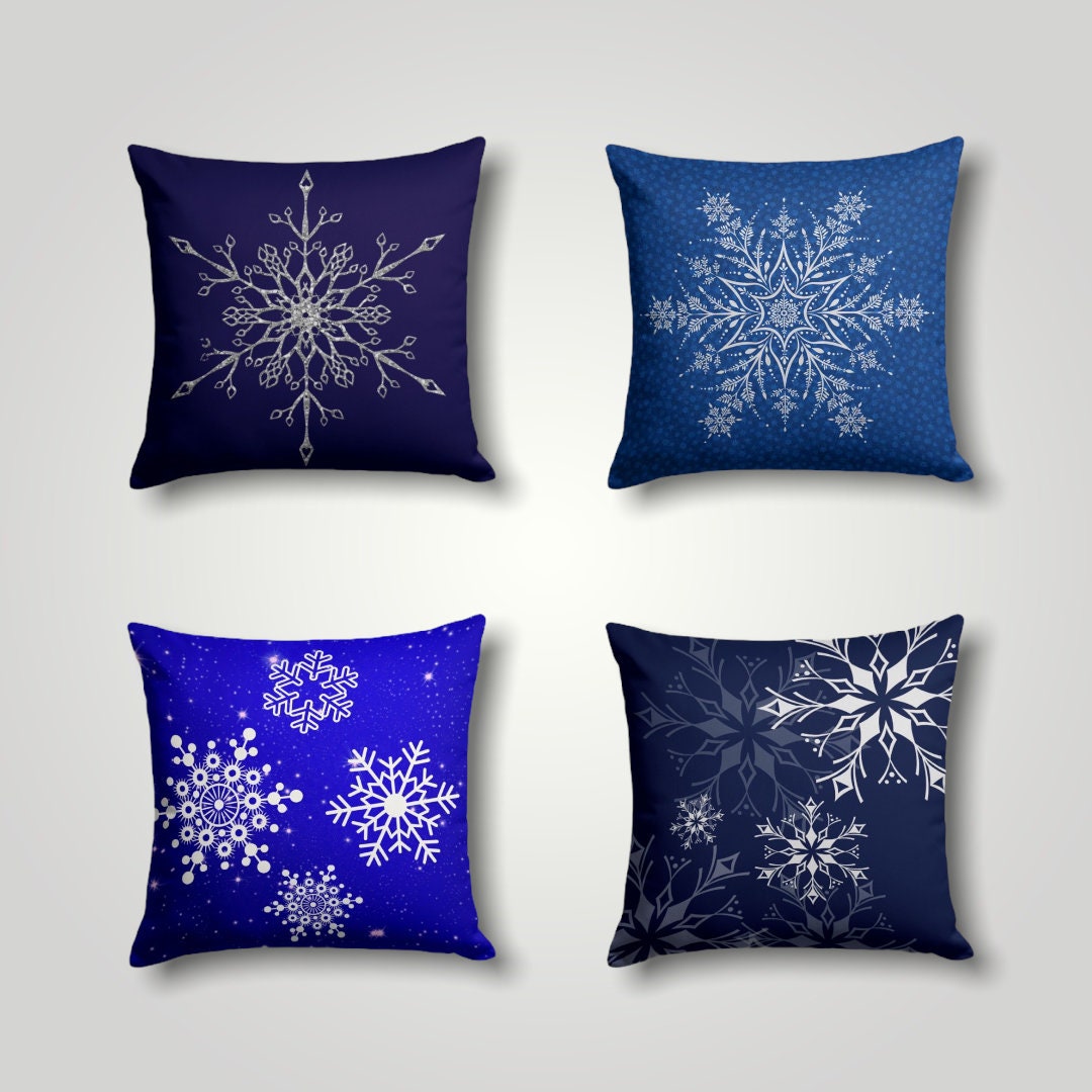 Snowflake Pillow Cover Dark Blue Winter Pillow Case Navy Etsy