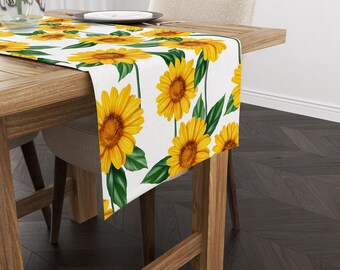 Runner Da Tavola Floreale Con Margherite 33x183 Cm, 100% Poliestere, Lavabile, Per Cucina E Sala Da Pranzo
