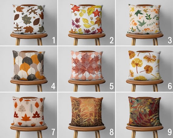 Orange Autumn Pillow Cover, Fall Cushion Cover, Trees Pillow Case, Thanksgiving Decor, Living Room Decor, Any Size Pillow, Design Options