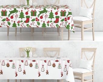 Christmas Tablecloth, Holiday Table Cover, Kitchen Textile, Custom Tablecloth, Farmhouse Decor, Cotton Tablecloth, All Sizes Tablecloth