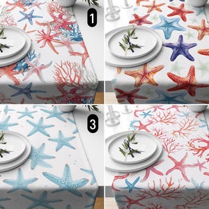 Red Blue Starfish Table Runner, Coastal Marine Sea Life Table Runner, Nautical Ocean Life Table Runner, Mediterranean Beach House Decor