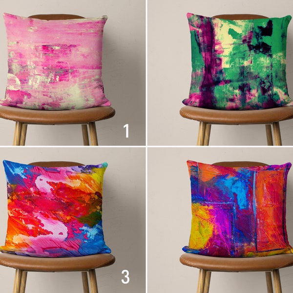 Colorful Painting Pillow Covers, Abstract Paint Cushion Cover, Vivid Artwork Pillow Case, Modern Contemporary Eclectic Gift, 18x18, 20x20