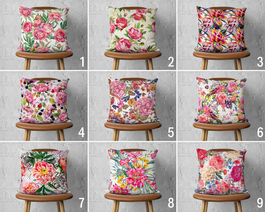 Pink Flowers Pillow Cover, Floral Summer Pillow Case, Boho Bloomy