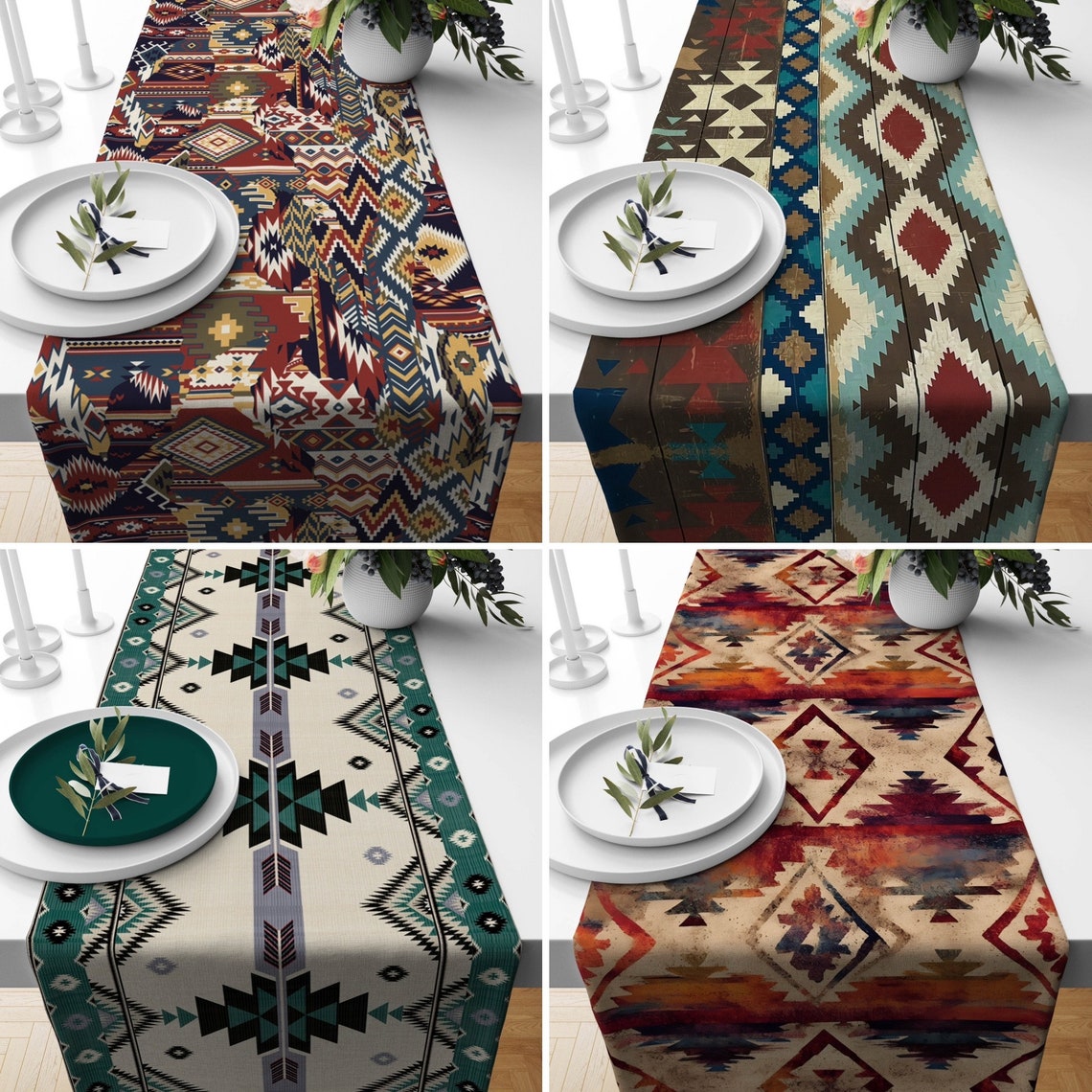 Aztec Design Table Runner, Tribal Pattern Table Runner, Southwestern ...