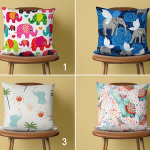 Kids Room Pillow Cover, Cute Elephants Cushion Covers, Elephant Nursery Room Pillow Case, Playroom Decor, Any Size Pillow, Only Cover