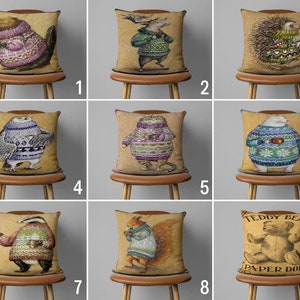 Dressed Animals Pillow Cover, Retro Cushion Cover, Cute Animal Pillow Case, Vintage Looking Decor, Any Size Pillow, 18x18, 20x20, Cover Only