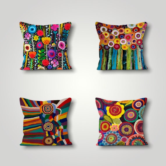 bright colored pillow covers