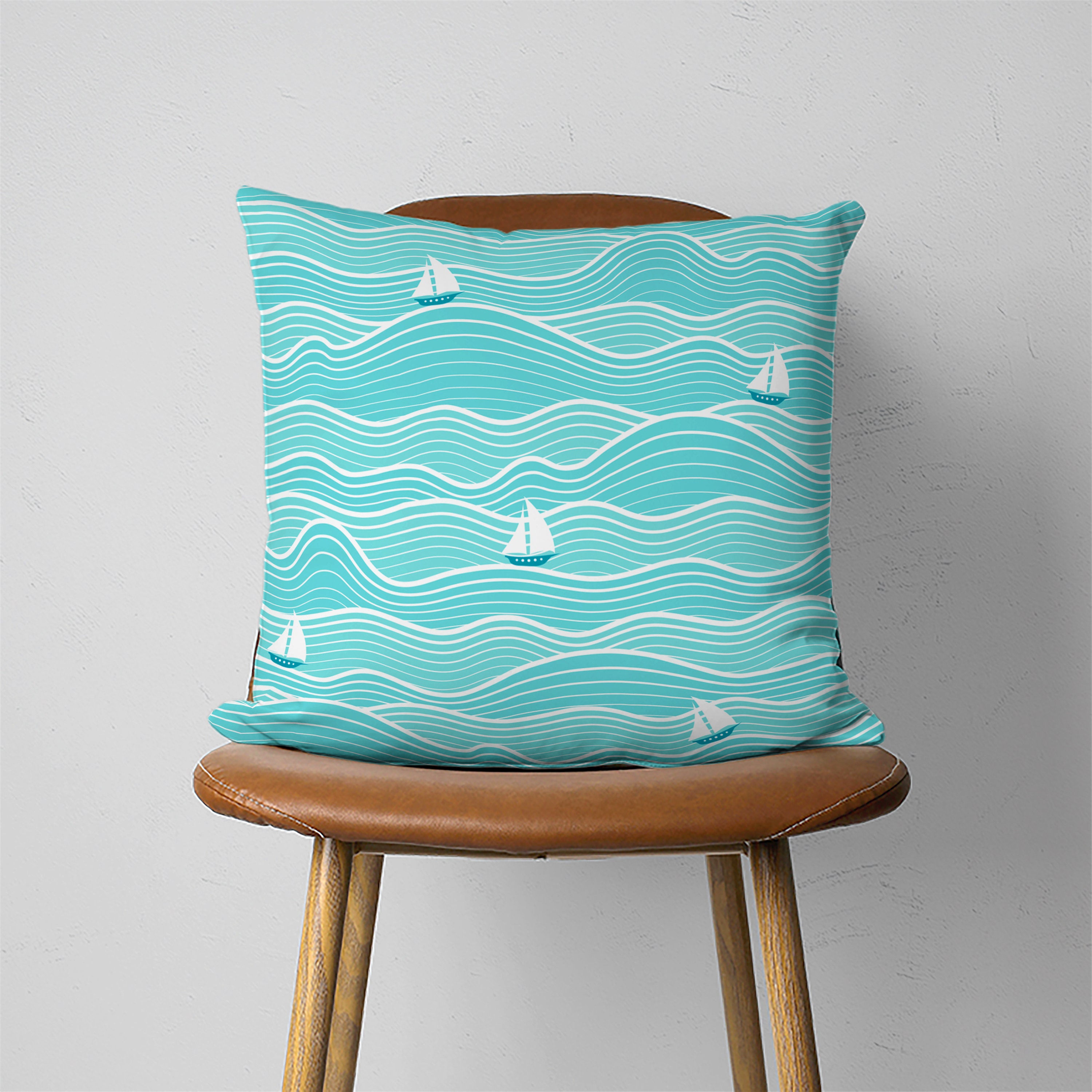 Blue Marine Pillow Cover Sea Waves Cushion Cover Nautical Etsy