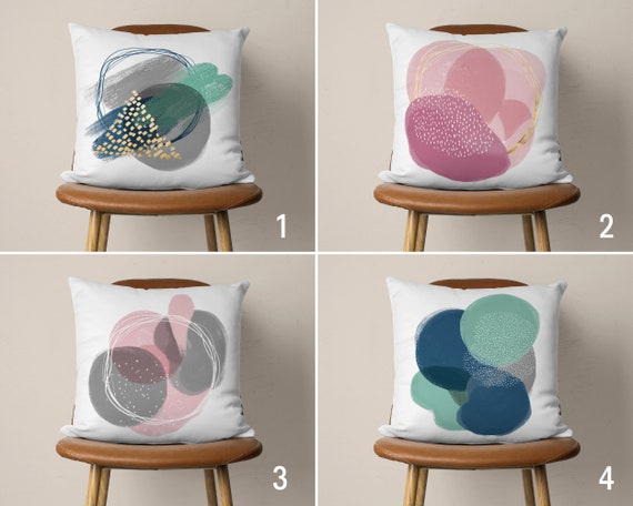Abstract Pillow Case Minimalist Shapes Decorative Pillow Cover Blue Pink Modern Cushion Cover Pink Blue Room Decor All Sizes Only Cover Etsy
