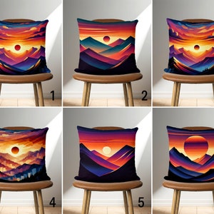 Sunset View Throw Pillow Cover, Abstract Mountain Landscape Pillow Case, Colorful Vivid Nature Scenery Cushion Cover, Living Room Decor