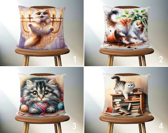 Lindos gatos juguetones lanzan funda de almohada, funda de cojín de gatitos bastante divertidos, cualquier funda de almohada de tamaño personalizado, regalo para mamá gato, funda Euro Sham