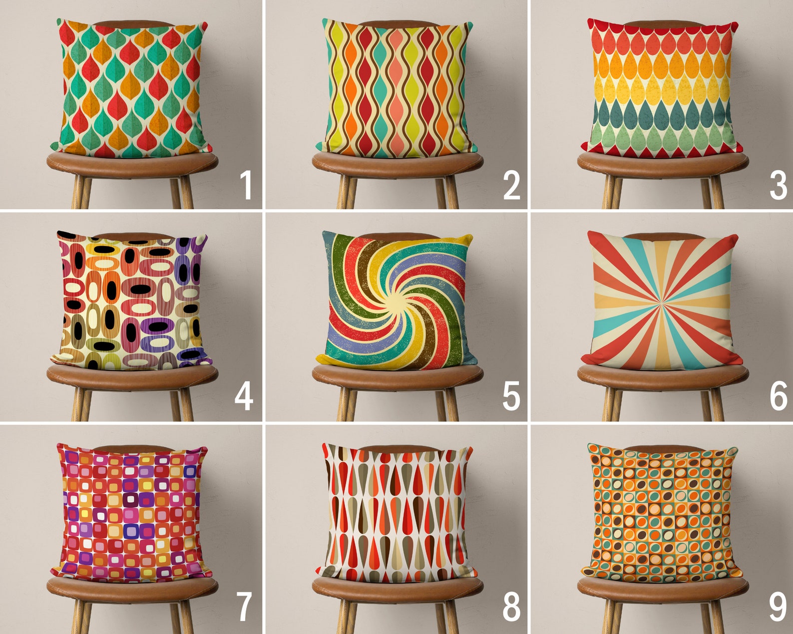 Colorful Retro Style Pillow Case Mid Century Modern Pillow Etsy