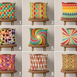 Colorful Retro Style Pillow Case, Mid Century Modern Pillow Cover, Old Pattern Abstract Cushion Cover, Eclectic Home Decor, Any Custom Size