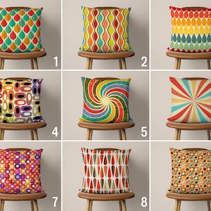 Colorful Retro Style Pillow Case, Mid Century Modern Pillow Cover, Old Pattern Abstract Cushion Cover, Eclectic Home Decor, Any Custom Size