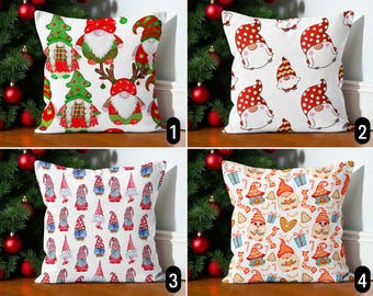 Christmas Gnomes Accent Pillow Cover, Cute Holiday Gnomes Cushion Cover, Cozy Nordic Festive Winter Throw Pillow Case, New Year Decor, 22x22