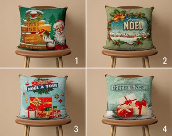 Joyeux Noel Pillow Cover, Mint & Green Joyful Christmas Holiday Pillow Case, Vintage Design Winter Cushion Cover, New Year Gift, 20x20 22x22