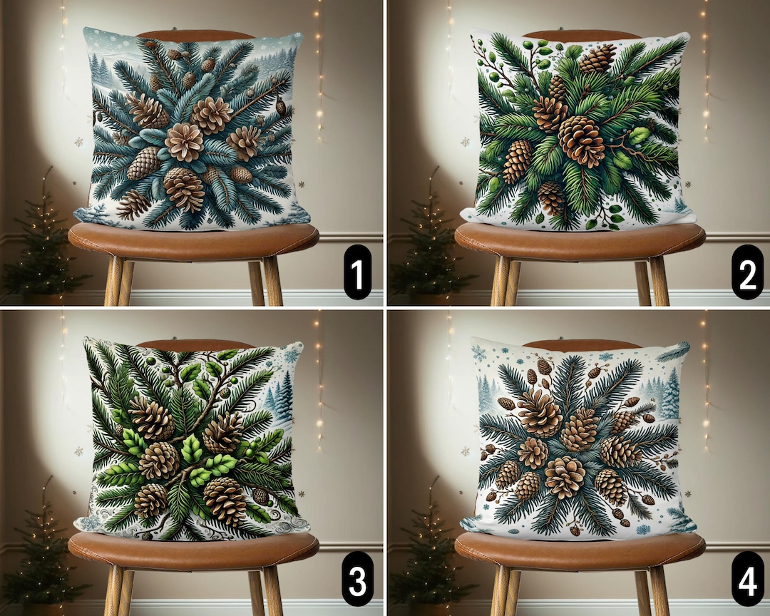 Pine Cone Throw Pillow Cover, Pine Tree Branch Winter Pillow Case ...