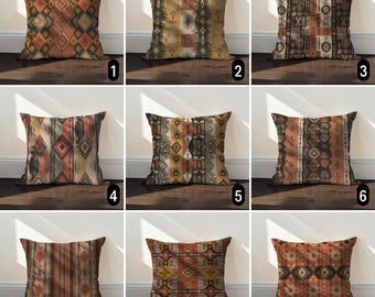 Southwestern Geometric Pillow Case, Tribal Aztec Cushion Cover, Earthy Boho Home Decor