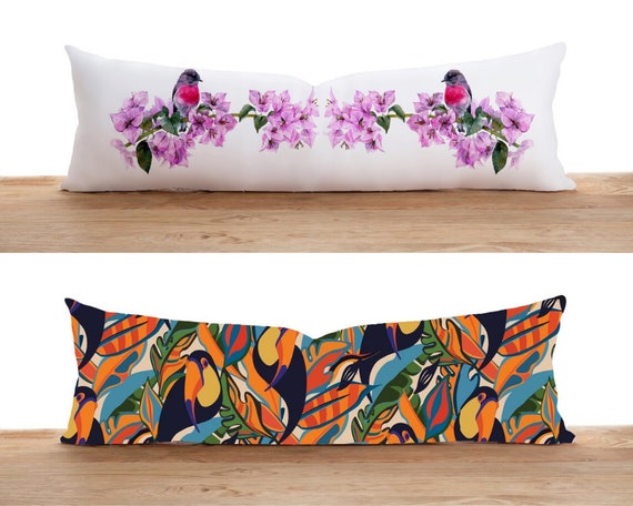 Birds Lumbar Pillow Case Tropical Toucan Bolster Pillow Cover Animal Long Pillow Case Extra Long Pillow Cover Handmade Pillow 14x36 Etsy