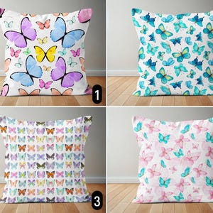 Colorful Butterflies Pillow Cover,Blue Pink Purple Yellow Butterfly Design Spring Pillow Case, Pastel Color Decorative Animal Cushion Cover